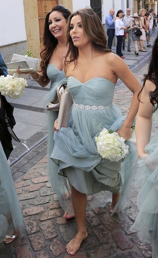 Eva Longoria Makes a Beautiful Barefoot Bridesmaid in Spain