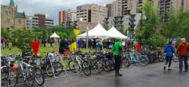 Bikes line up to celebrate the completion of Calgary's cycling track (Photo)