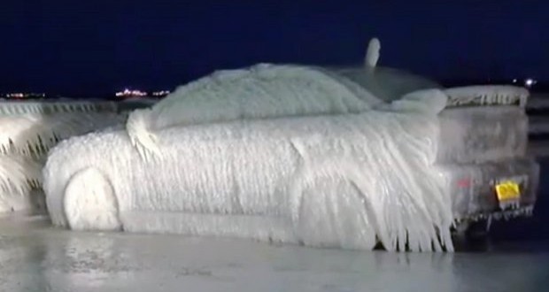 Buffalo Car parked by lake gets completely encased in ice (Video)