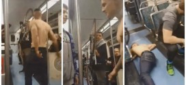 Man subduing shirtless troublemaker on train goes viral (Video)