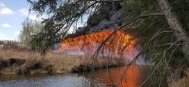 CN trestle bridge in flames at Mayerthorpe, Alta. (Video)